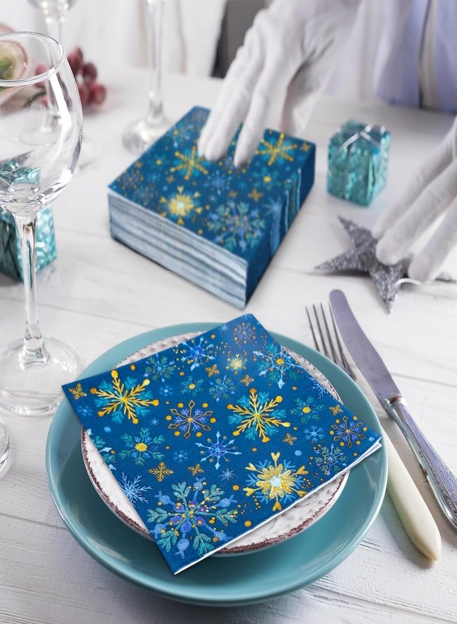 Whaline 80 Pack Winter Snowflake Paper Napkins Christmas Disposable Napkins Blue Gold Xmas Luncheon Dinner Napkins for Party Supplies Table Decor, 6.5 x 6.5 Inch - Image 4